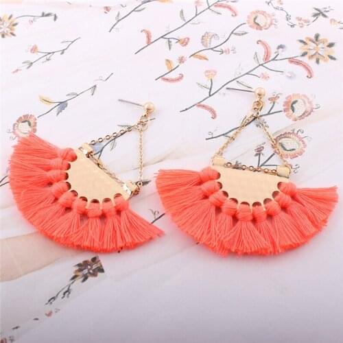 KEJIALAI Simple Fashion Style Bohemian Charms Tassel Drop Earring For Women Ethnic Dangle Earrings Metal Red Green Mutiple Color