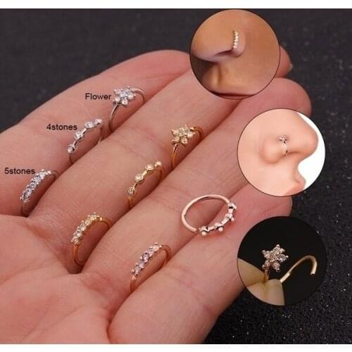 20g Tiny Hoops Cz Nose Hoop Ring Gold Nose Piercing Jewelry Helix Cartilage Tragus Earring Flower Nose Ring