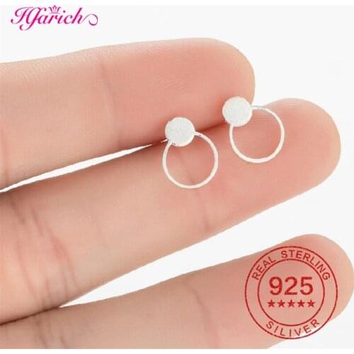 100% 925 Sterling Silver Round Earrings for Women Children Jewelry Fashion Geometric Tiny Heart Triangle Earring Christmas Gift