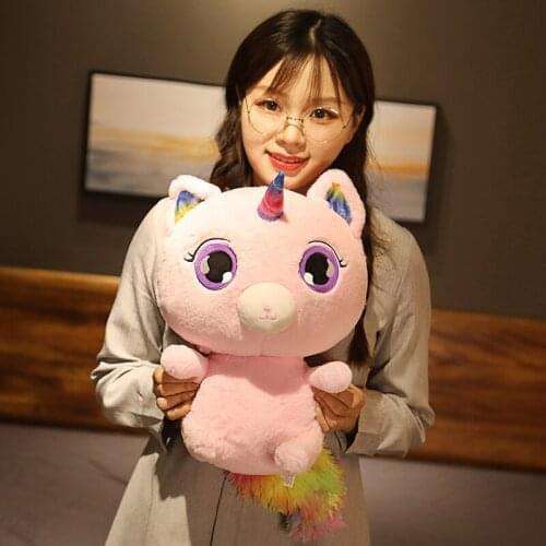 Hot 45cm Kawaii Big Eyes Pink Unicorn Plush Toy Soft Colorful Animal One-horned Cat Animal Plush Stuffed Doll Baby Girls Gift