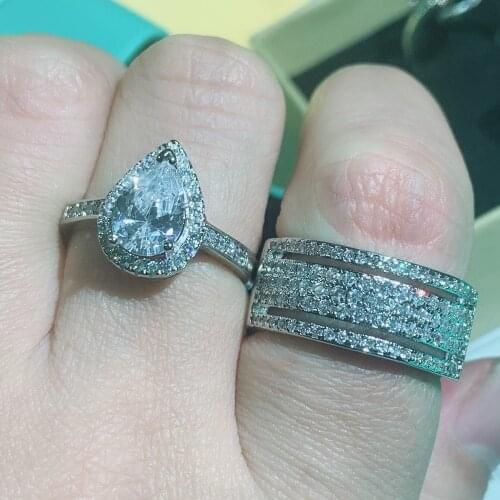 Choucong Fashion Lovers Promise Ring sets AAAAA cz 925 Sterling Silver Engagement Wedding Band Rings for women Party Jewelry