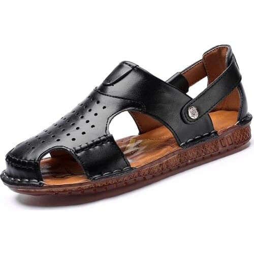 Large Size Mens Sandals Summer British Fashion Genuine Leather Beach Shoes Massage Non-Slip Slippers New