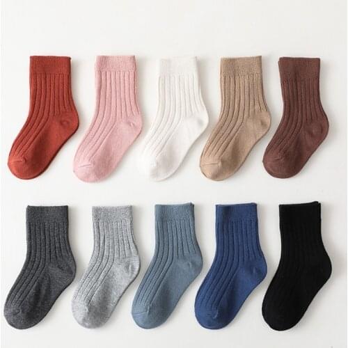 5 Pair/lot 0-8 years old soft cotton childrens socks girls boys socks solid color middle cut knitted socks floor socks baby soc