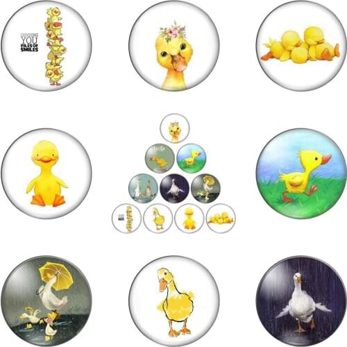 A Loving Duck Family Cute Yellow Duck Painting 12mm/20mm/25mm/30mm Round Photo Glass Cabochon Demo Flat Back Making Findings