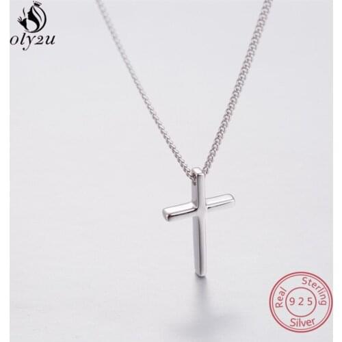100% 925 Sterling Silver Crucifix Cross Pendant Necklace for Women Men Simple S925 Cross Charms Jesus Jewelry Party Gifts