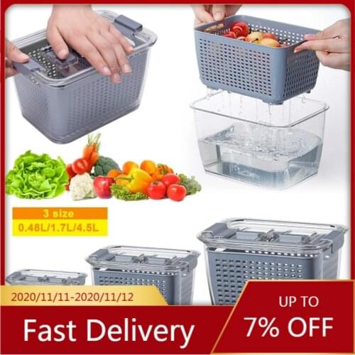 Fresh-Keeping Plastic Storage Box Refrigerator Fruit Vegetable Cleaning Drain Crisper Storage Containers With Lid for VIP