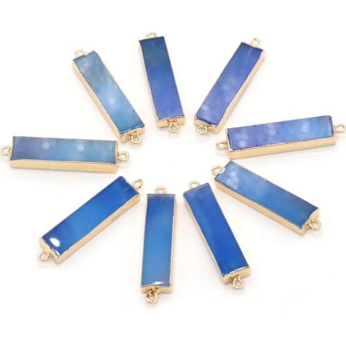 Natural Stone Agates Pendants Long Strip Gold plated Double hook Connectors for Trendy Necklace Jewelry Accessories
