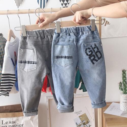 Baby Boys Casual blue Jeans Trousers 2021 spring Autumn Denim Pants Kids Children letter Pants underwear Clothing