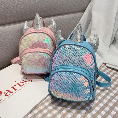 2021 New Children Fashion Sequins Backpack Women Blingbling Teenage Girls Small Travel Bags