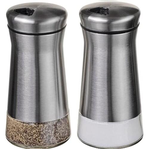 Salt and Pepper Shakers - Spice Dispenser with Adjustable Pour Holes - Stainless Steel & Glass -Set of 2 Bottles