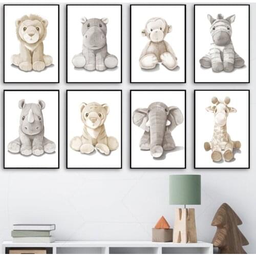 Elephant Giraffe Lion Tiger Zebra Hippo Nursery Wall Art Print Canvas Painting Nordic Poster Wall Pictures Baby Kids Room Decor