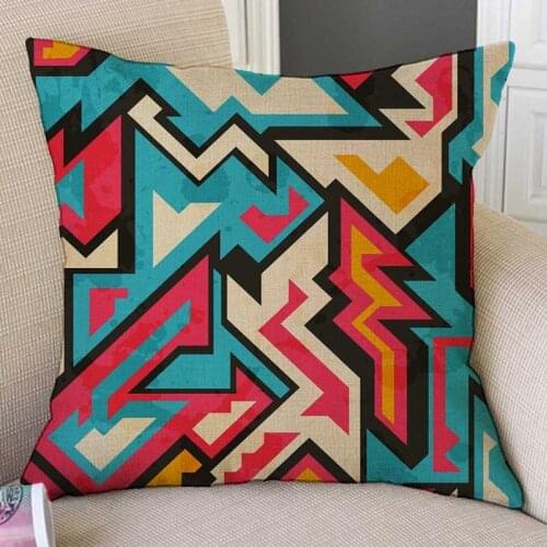 Modern Abstract Colorful Oil Painting Fashion Geometric Graffiti Art Style Sofa Throw Pillow Case Cotton Linen Cushion Cover