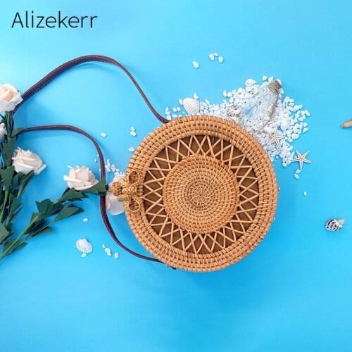 Woven Round Straw Bags For Summer Women Fashoin Handmade Hollow Out Circular Shoulder Beach bag Wicker Rattan Bag Girls Holiaday