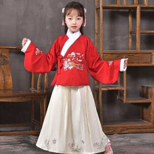 Chinese Traditional Costume Girl Hanfu Dress Tang Dynasty Fairy Suit Child Ancient Princess Clothing Embroidered Set Dance Wear