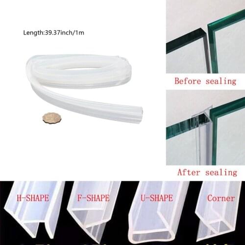 Corner thickened H type F type glass door waterproof strip transparent silicone Thick Glass Section Shower Door Sweep Seal Side