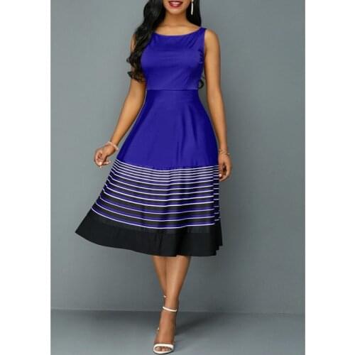 Vintage Dress Africa Plus Size Dresses Casual Wear Sleeveless Slim Mid-Length A-Line Skirt American Women Dresses Summer 2021