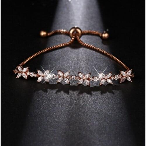 High Quality Romantic CZ Jewelry Leaf And Flower Marquise Cubic Zirconia Bridal Wedding Bracelets Gifts For Bridesmaid B-064