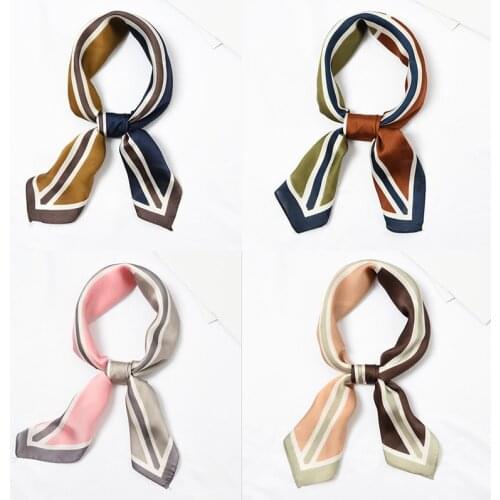 Yishine Whalesale 20pc Mix Colors Multifunction Stripes Printed Womens Satin Square Wraps Scarves Shawl Polyester Silk Scarf