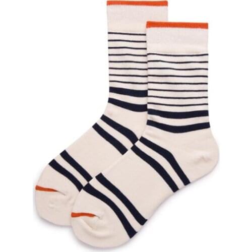 Women Men Solid Striped Cotton Sport Socks Ankle Socks Unisex Ivory Base Black Stripes Short Winter Socks 5 pairs/ lot AL182SC