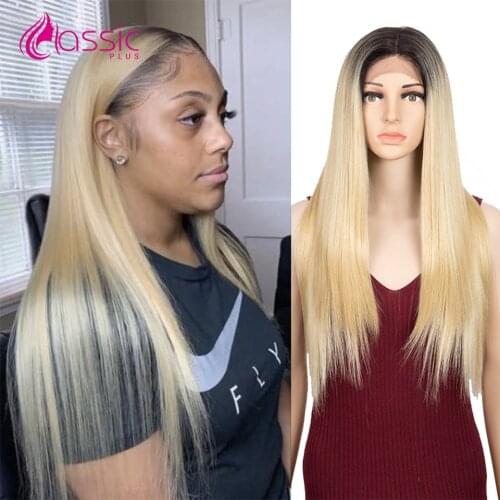 613 Blonde Wigs For Women 28 Inch Long Synthetic Lace Wig Straight Colored Lace Wigs 180% Density Cosplay Wigs Classic Plus