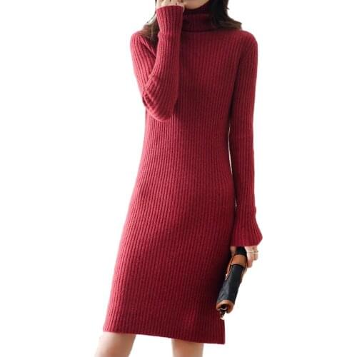 Woman winter 100% Cashmere sweaters autumn knitted Pullovers dresses High Quality Warm Female jumper Turtleneck clothing