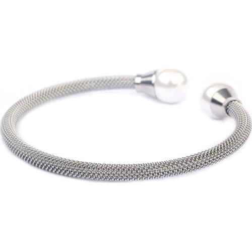 Women Bracelet with Pearl Twisted Mesh Steel Wire Ring Women Jewelry Gift for Drop Shipping