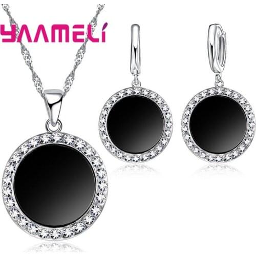 925 Sterling Silver Jewelry Sets Mysterious Style For Women Birthday Party Earrings Necklace Dark Black Wedding
