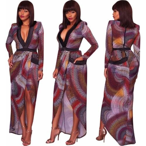 Sexy Women dress 2019 Autumn vestidos Fashion Print Long Sleeve Dresses Plus size Clothes