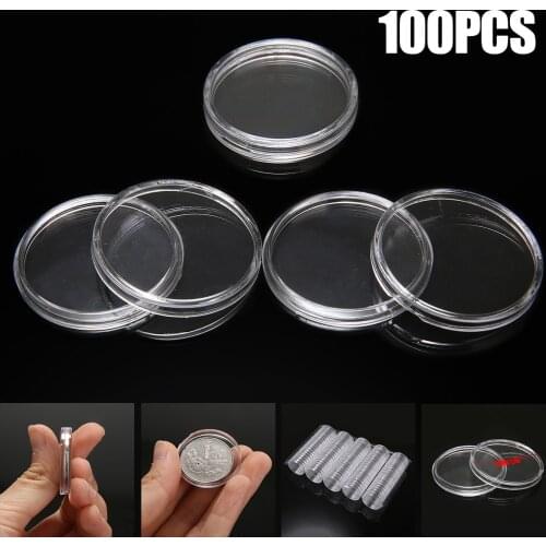 100pcs New 27mm Round Coin Capsules Coins Storage Case Box Container Plastic Clear Coin Storage Box for 2 Euro Coin