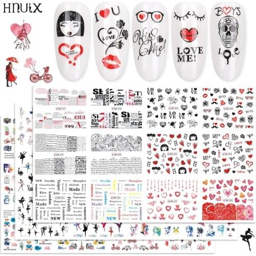 12 Pieces Romantic Valentine Valentine Water Decals Sliders Nail Art Decorations Stickers Sexy Lips Flower Heart Envelopes