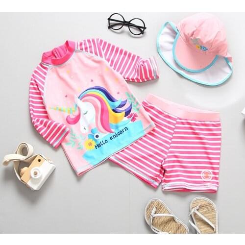 3pcs/set Girls Swimsuit 2019 Unicorn Girls Swimwear For Children Unicorn Bathing Suit Swimwear With Hat CZ992