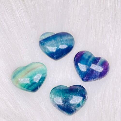 4Pcs Natural Rainbow Fluorite Quartz Stone Heart Shaped Healing Crystal Healing Decor Gift