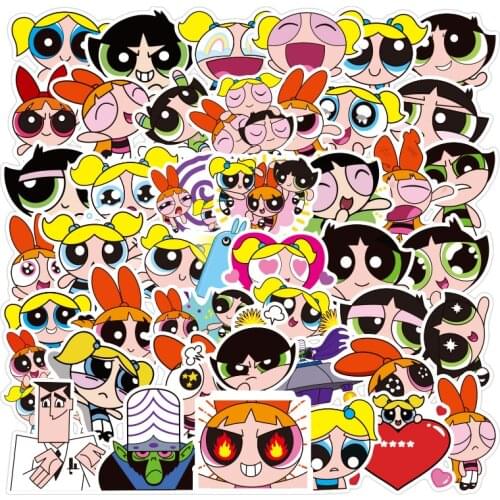 50pcs/package Powerpuff Girls Cool Waterproof PVC Funny Graffiti Sticker Girl Sticker Scooter Bike Mobile Laptop Travel