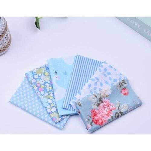 DIY 6pcs/lots 25x25cm Blue Flower Piont Pattern100%Cotton Pur-cut Patchwork Fabric Bundle Sewing Quilting Crafts for Handmade