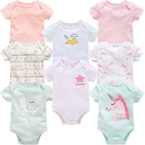 Honeyzone 8pcs Baby Short Sleeve Bodysuit Pour Bébés Girls Lovely Cartoon Print Onesie Newborn Infant Toddler Boys Clothes 0-12m