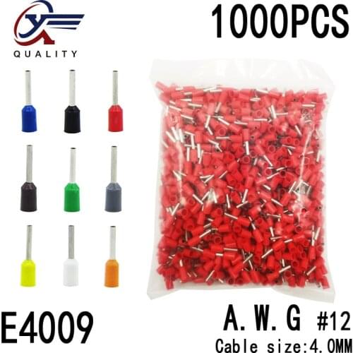1000pcs/Pack Block-Cord Terminal Insulated-Ferrules End-Wire-Connector Electrical-Crimp-Terminator Tubular-AWG E4009