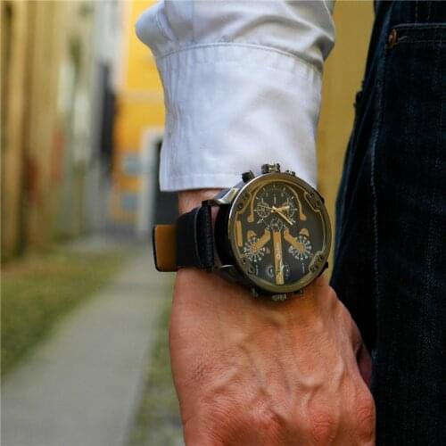 Oulm 3548 Super Big Dial Clock Luxury Brand Male Watch Two Time Zone Quartz Wristwatch Outdoor Travel Sport Mens Watches