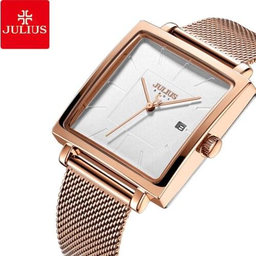 New Auto Date Womens Watch Japan Mov't Lady Hours Fine Fashion Stainless Steel Bracelet Clock Girls Cute Gift Julius Box 1207