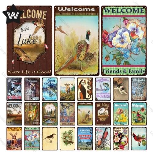 Welcome-Sign Vintage Vintage Metal Signs Decor Metal Plate Family Wine Bar Shabby Wall Sticker Retro Tin Sign Poster Metal Decor