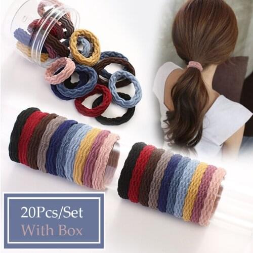 Fineone 20Pcs/Set Female Girls High Elastic Hair Rope Simple Durable Canned Rubber Band Sports Daily Hair Jewelry