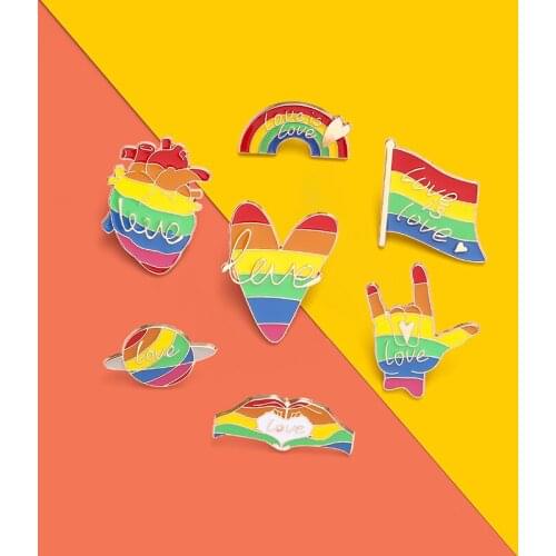 Rainbow flag earth heart hand Enamel Brooch Love is love Lapel Pin Gay lover fashion badge jewelry gift