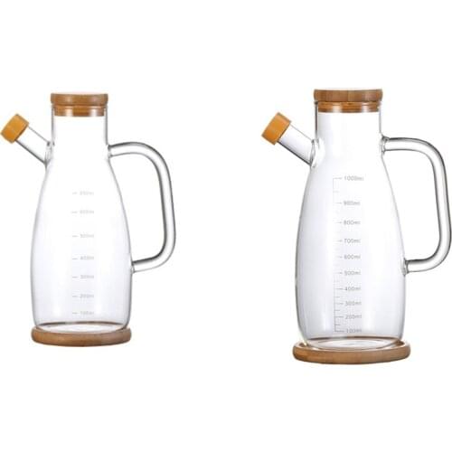 HOT-Transparent Glass Oil Bottle with Handle,Heat-Resistant Scale Bottle ,Kitchen Tools,Soy Vinegar Sauce Container
