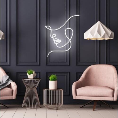 Custom One Line Face Neon Sign Light Flex Transparent LED Wall Window Hanging Acrylic Decor Indoor for Home Room Bedroom Gift