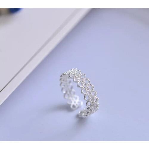 925 Sterling Silver Rings For Women Opening Adjustable Whole Body Non-Fading Lace Sweet Delicate Fashion Korean Student Jewelry
