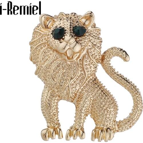 Korean Metal Animal Lion Brooch Pin Rhinestone Lapel Pins Mens Suit Shirt Badge Brooches Fashion Jewelry for Women Accessories
