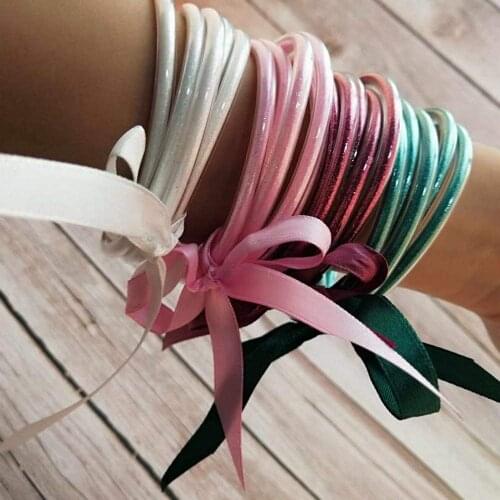 Colorful All Weather Bangle Glitter Filled Stardust Circle Women Bowknot Jelly Bangles Bracelet Femme Jewelry 5 Pcs/Set