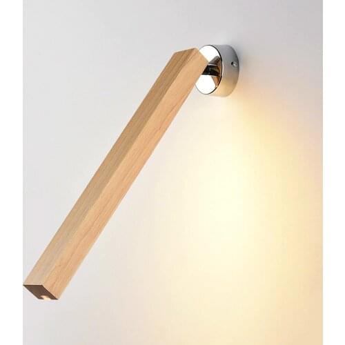Creative Wall Lamp 220V Modern Simple LED Bedroom Bedside Nordic Wooden hotel reading Light Long Wood Wall sconce lw511156py
