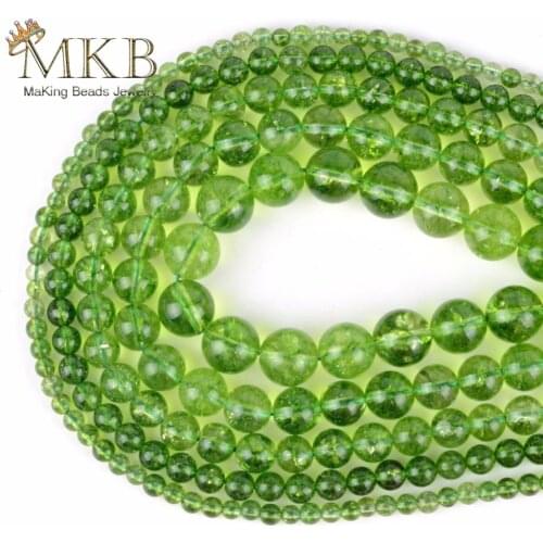 Natural Round Green Peridot Crystal Stone Beads For Jewelry Making 4 6 8 10 12mm 15inches Spacer Beads Diy Bracelet Jewellery