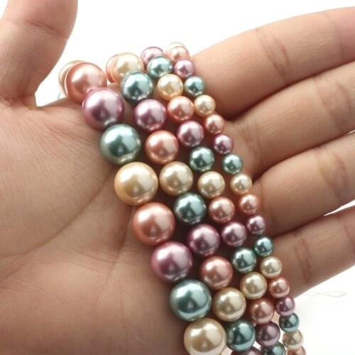 Natural Shell Pearls Beads Green Orange Purple Round Loose Beads For DIY Jewelry Making Bracelet Accessories 15'' 6 8 10 12mm