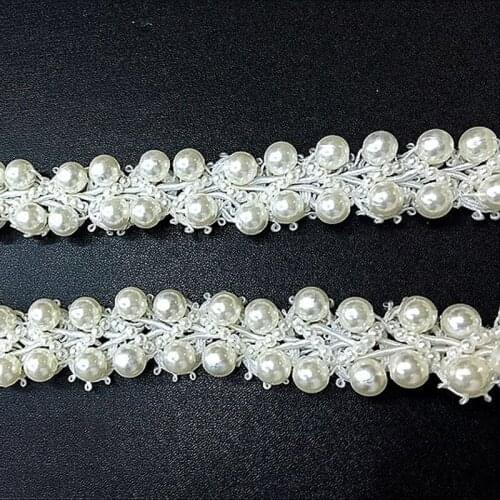 5yards Ivory Pearl Bead Embroidered Fabric Lace Trim Ribbon Handmade Sewing Supplies Craft Beading Lace For Costume Decoration